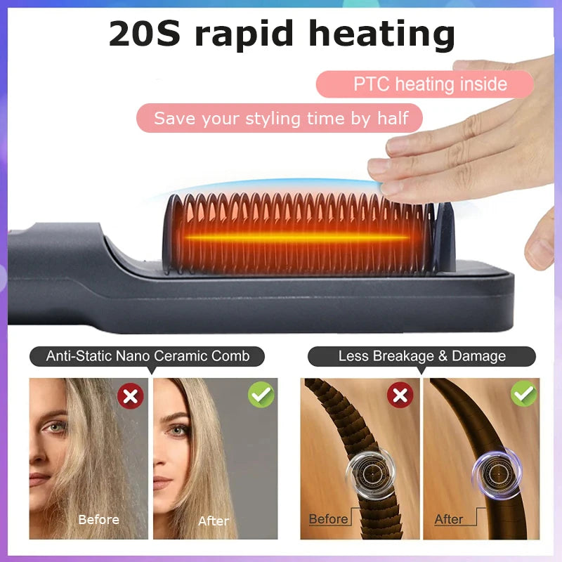 ✨ Ionic Heated Straightening Brush with Anti-Scald Technology