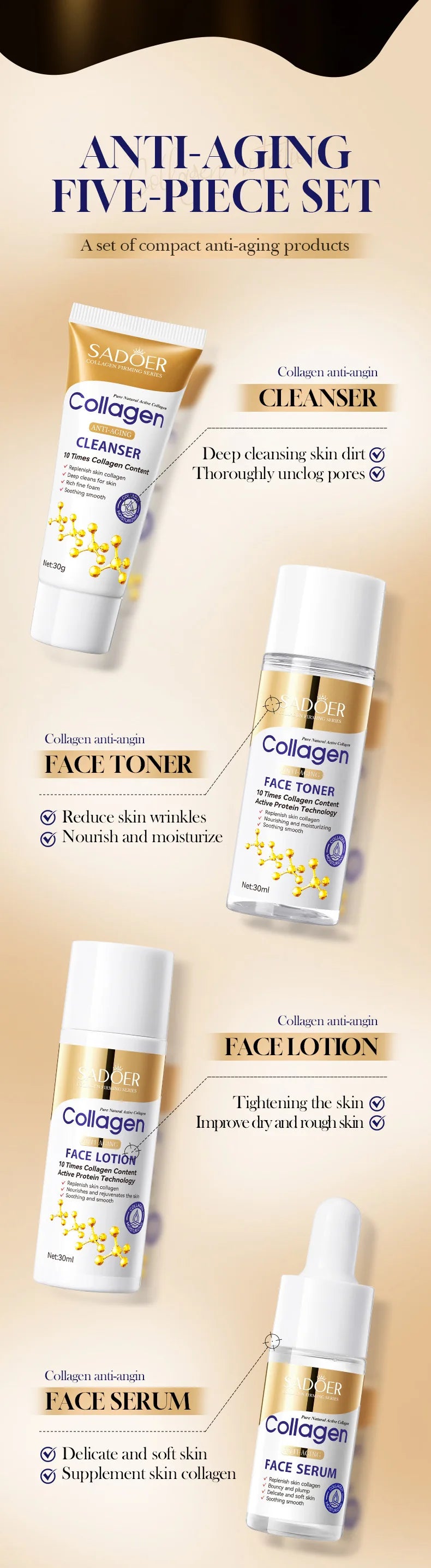 ✨ SADOER Collagen 5-Piece Skincare Set ✨