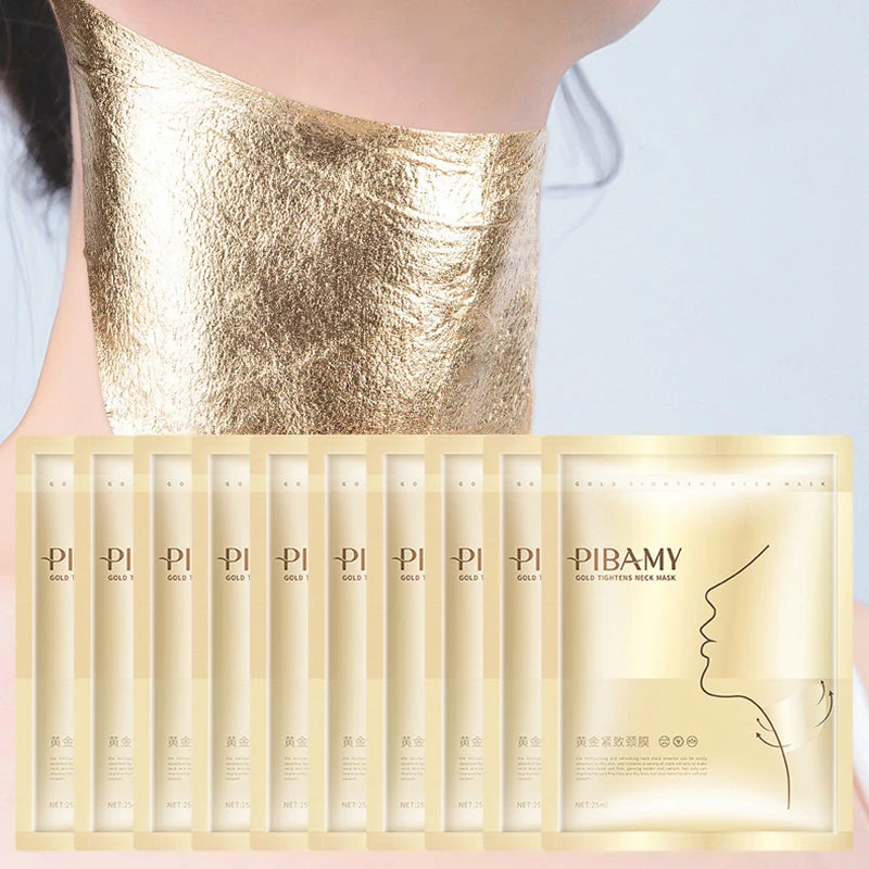 10pcs Golden Neck Firming Mask – Hydrating, Nourishing & Brightening Skincare”