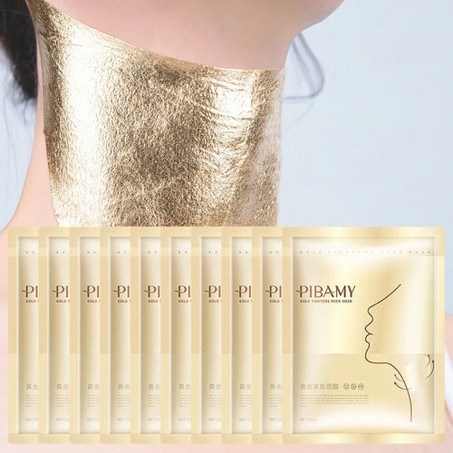 10pcs Golden Neck Firming Mask – Hydrating, Nourishing & Brightening Skincare”