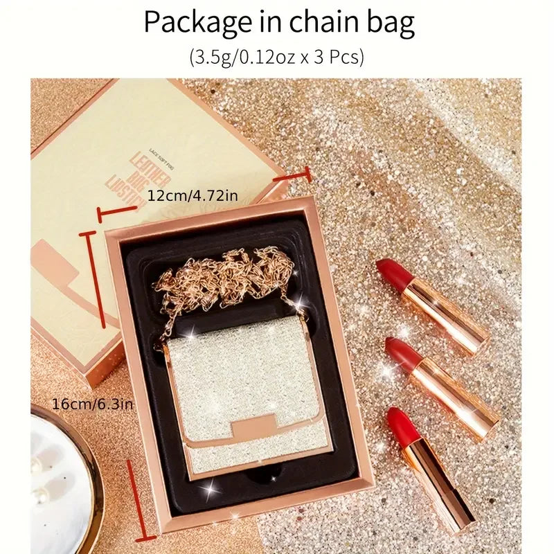 3pcs Velvet Lipstick Gift Set with Chain Bag