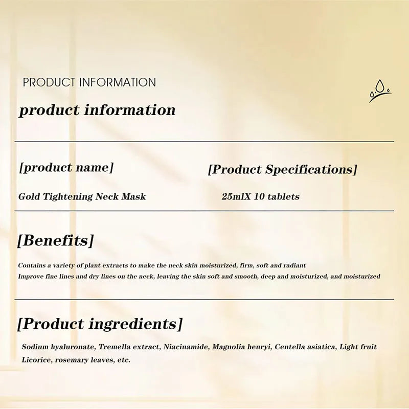 10pcs Golden Neck Firming Mask – Hydrating, Nourishing & Brightening Skincare”
