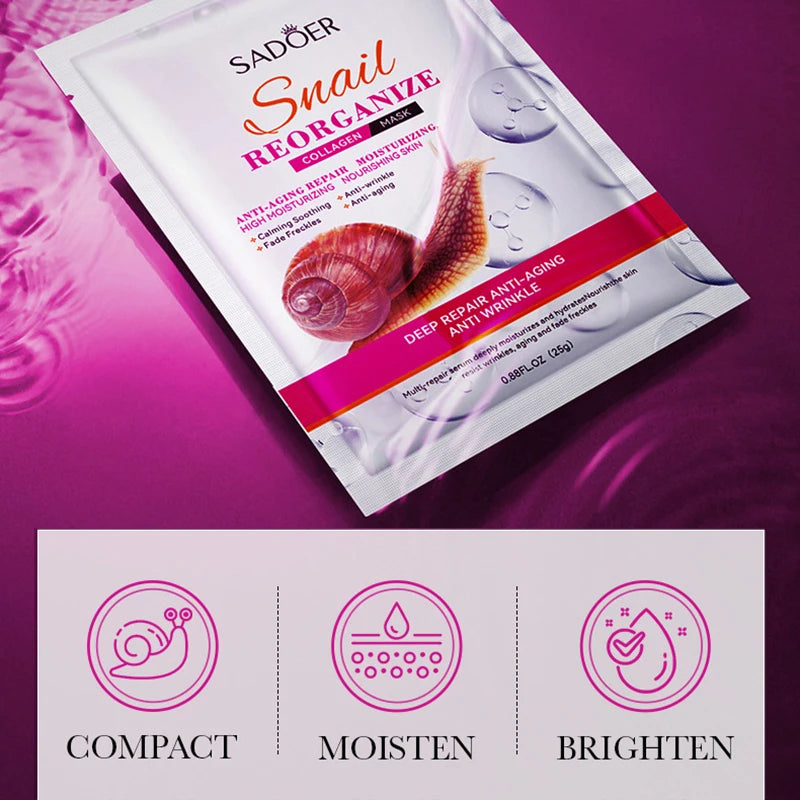 🌿 SADOER Snail Collagen Face Mask – 5pcs