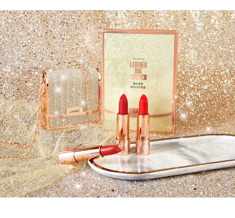 3pcs Velvet Lipstick Gift Set with Chain Bag