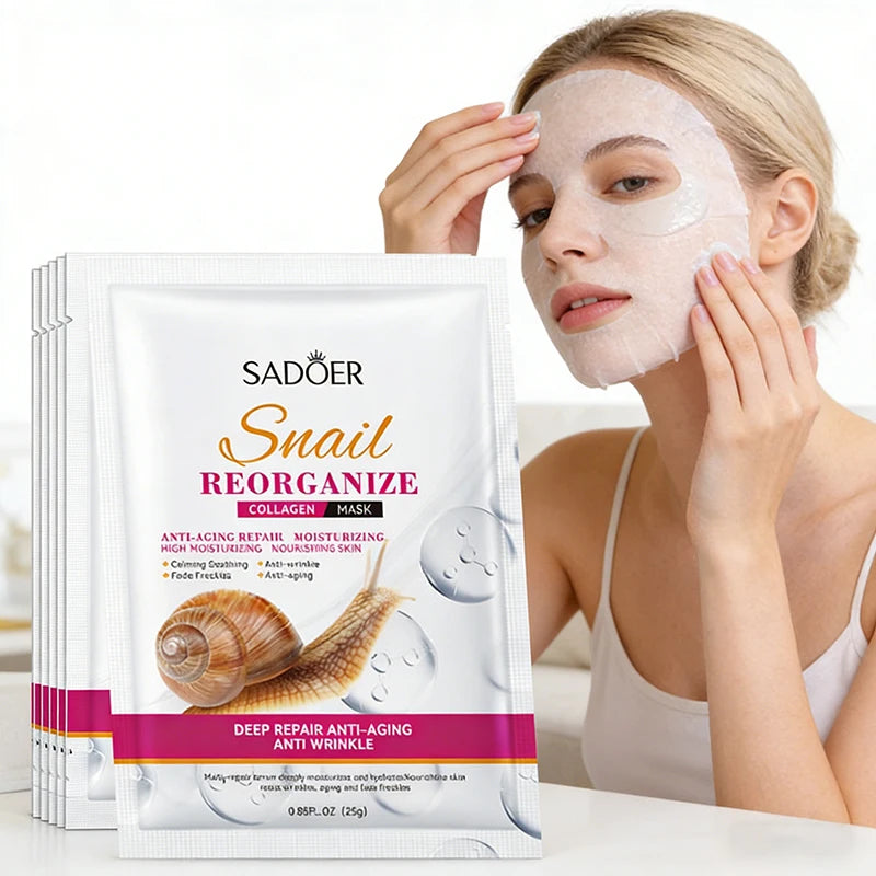 🌿 SADOER Snail Collagen Face Mask – 5pcs