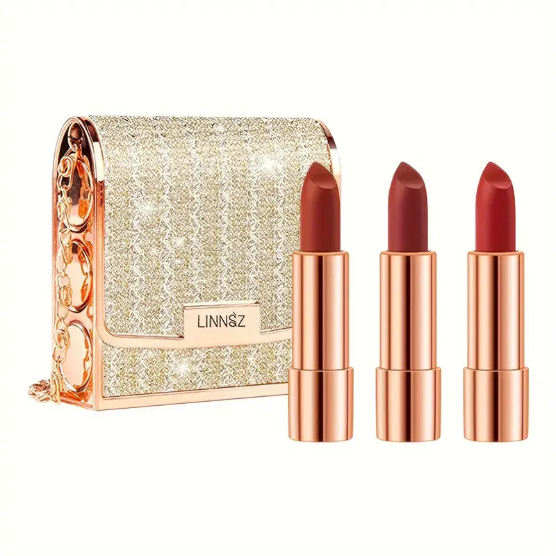 3pcs Velvet Lipstick Gift Set with Chain Bag