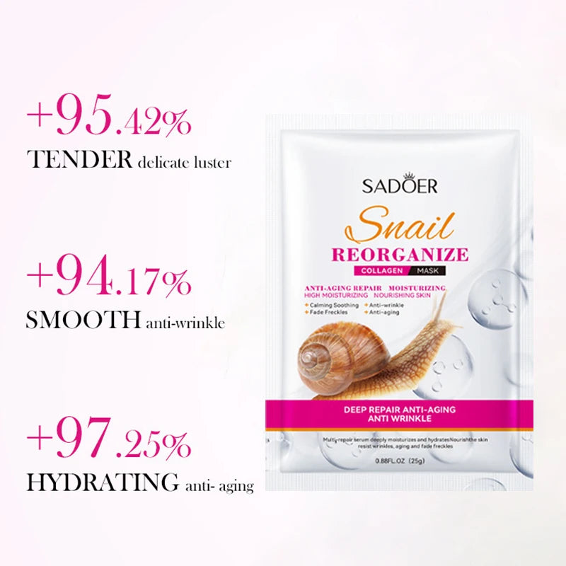 🌿 SADOER Snail Collagen Face Mask – 5pcs